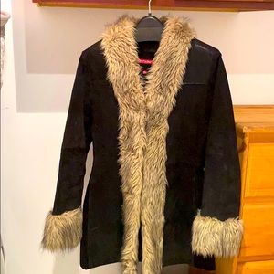 Women’s Leather Jacket w/ Faux Fur Trim